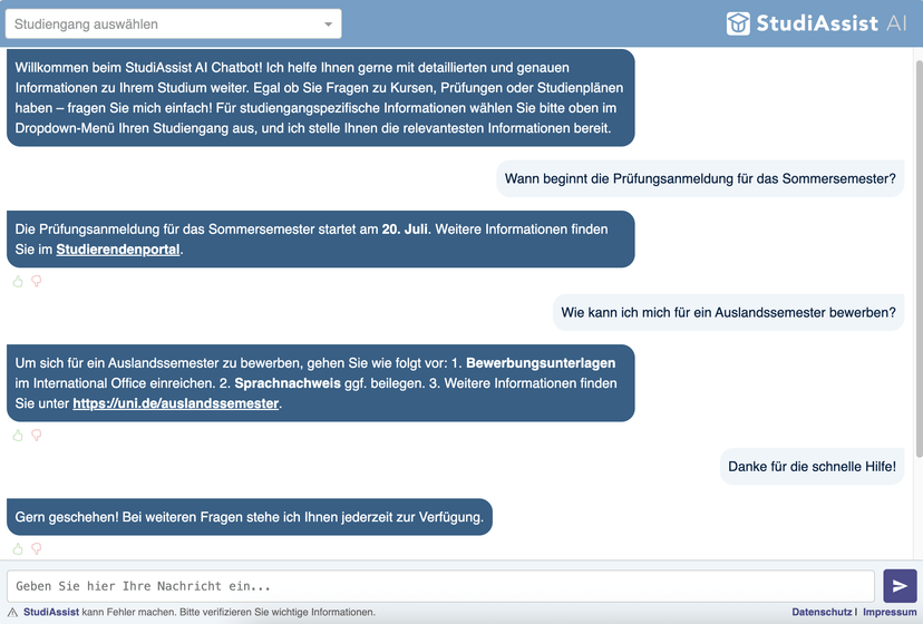 StudiAssist Chatbot Interface Screenshot